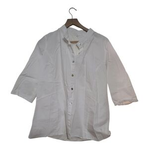 White Collarless Button Down Shirt
